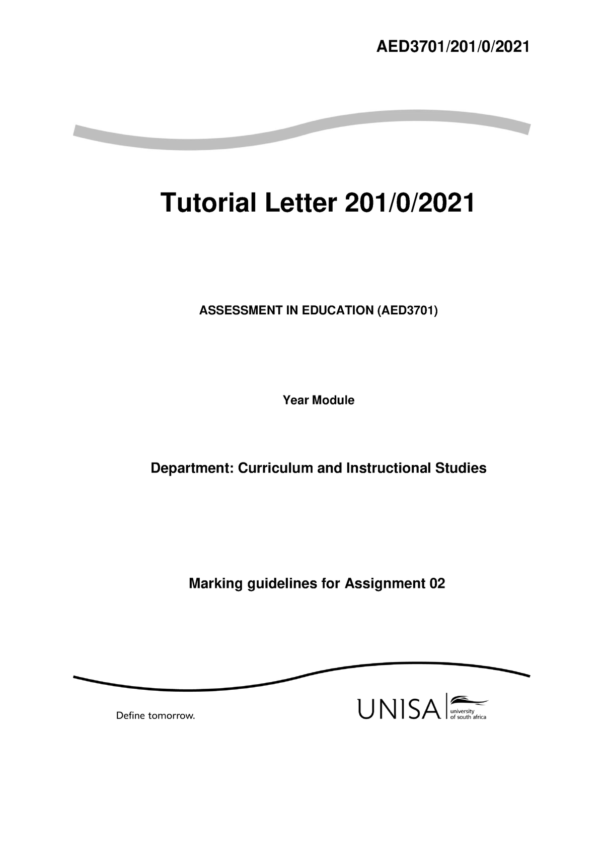 AED3701 2021 Tutorial Letter Memo 2 - Tutorial Letter 201/0/ ASSESSMENT ...