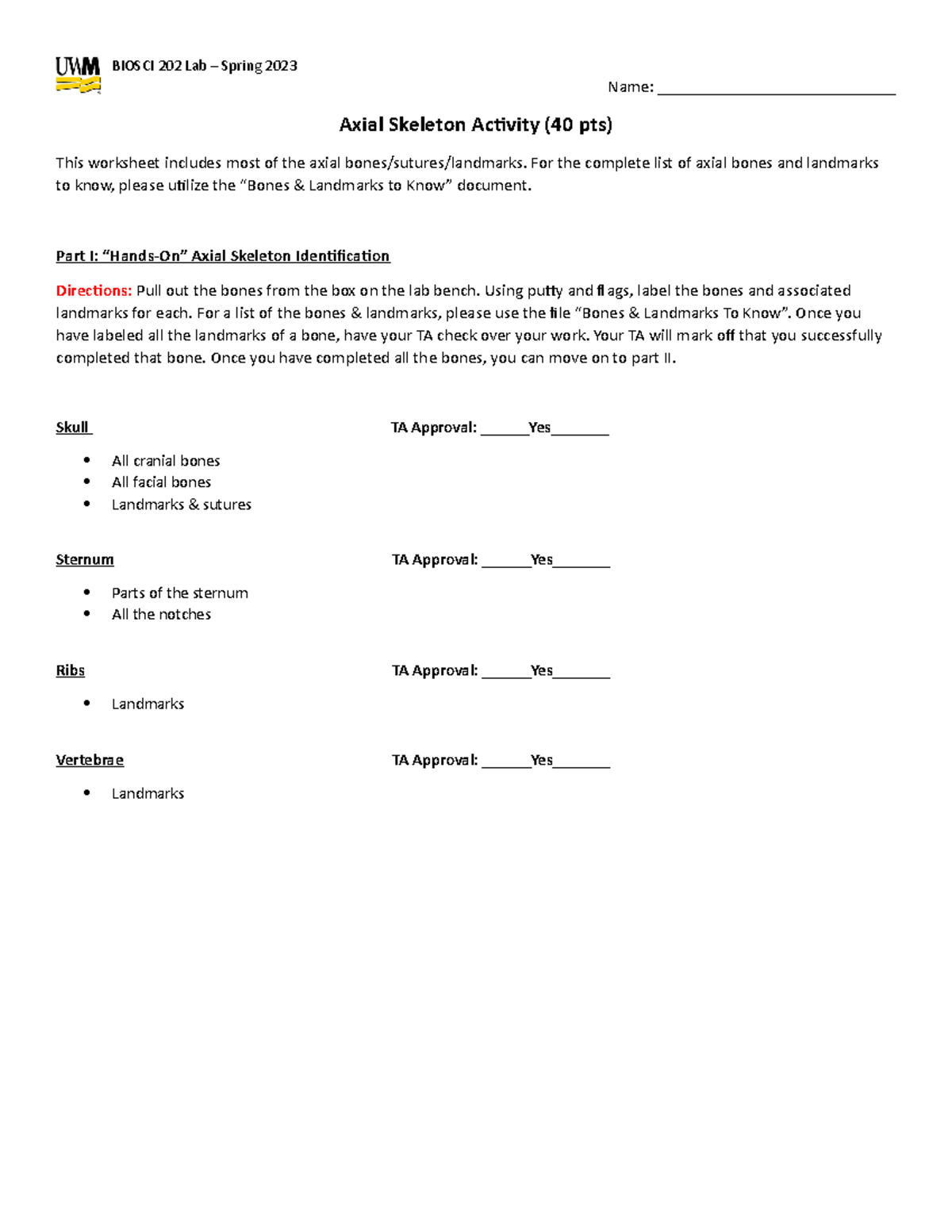 Axial Skeleton Activity - Spring 2023 - Name ...