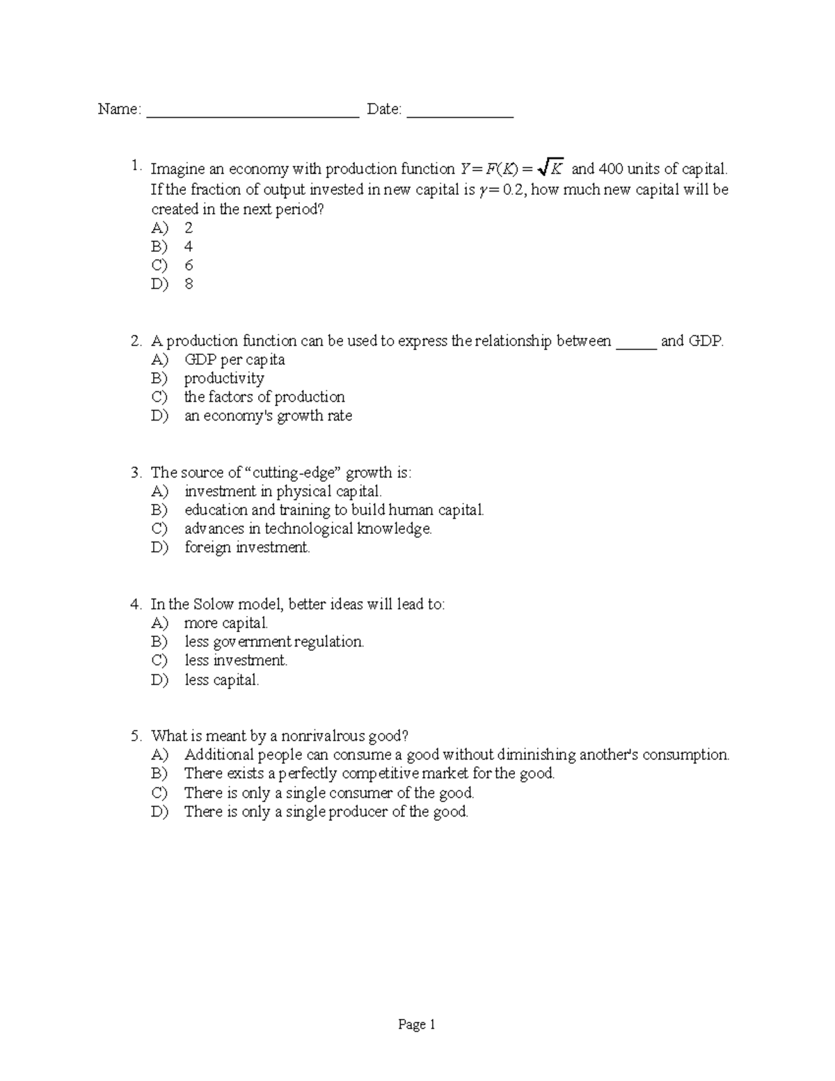 Practice Test Cowen - Name: __________________________ Date ...