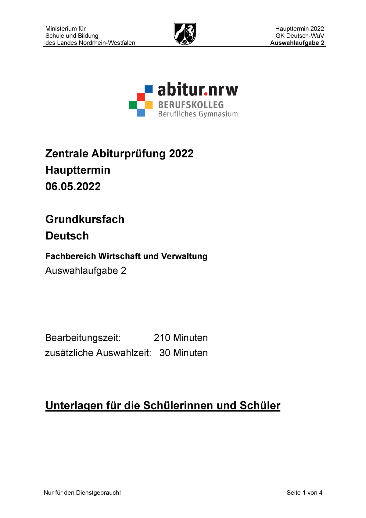 D Gk Wuv Abitur 2022 HT A2 S - Schule Und Bildung Des Landes Nordrhein ...