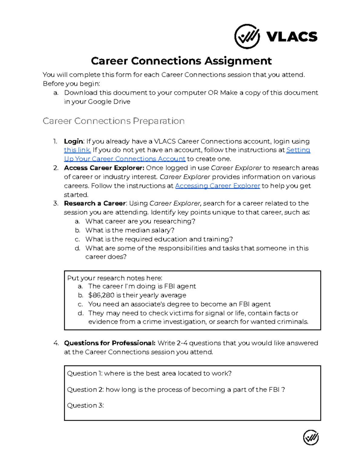 Career Connections Assignment Studocu