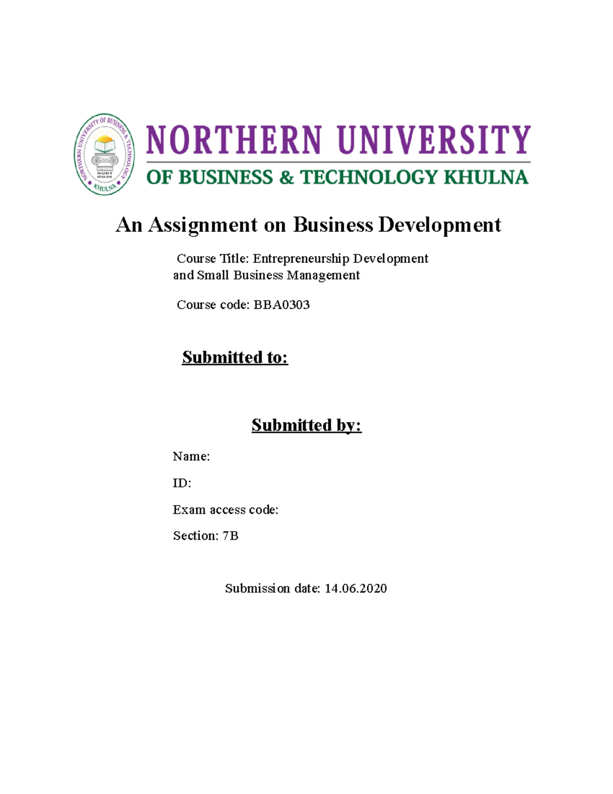 Assignment on Business Development - Sociology - Studocu