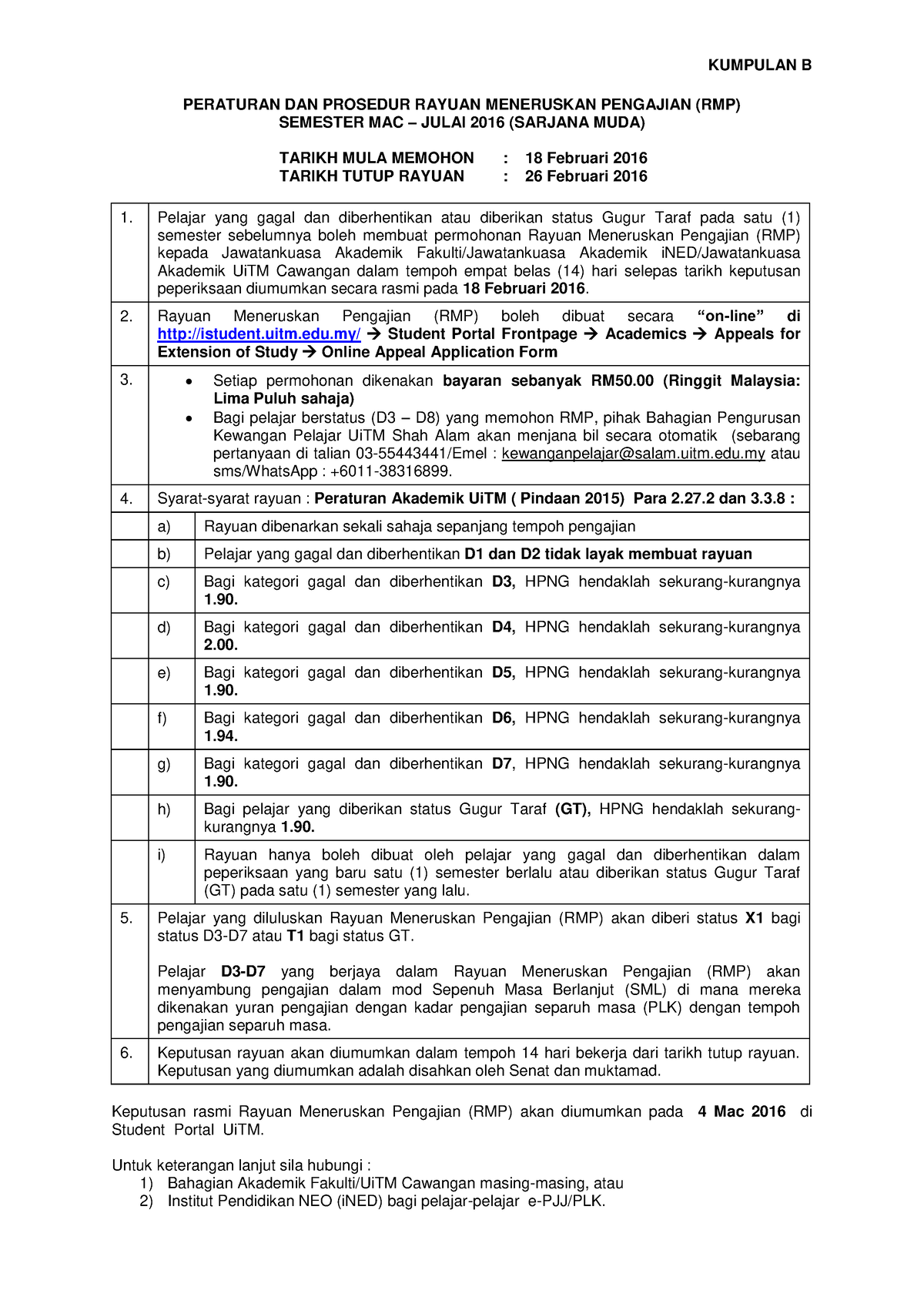 Peraturan RMPDegree-Group-B - KUMPULAN B PERATURAN DAN PROSEDUR RAYUAN ...