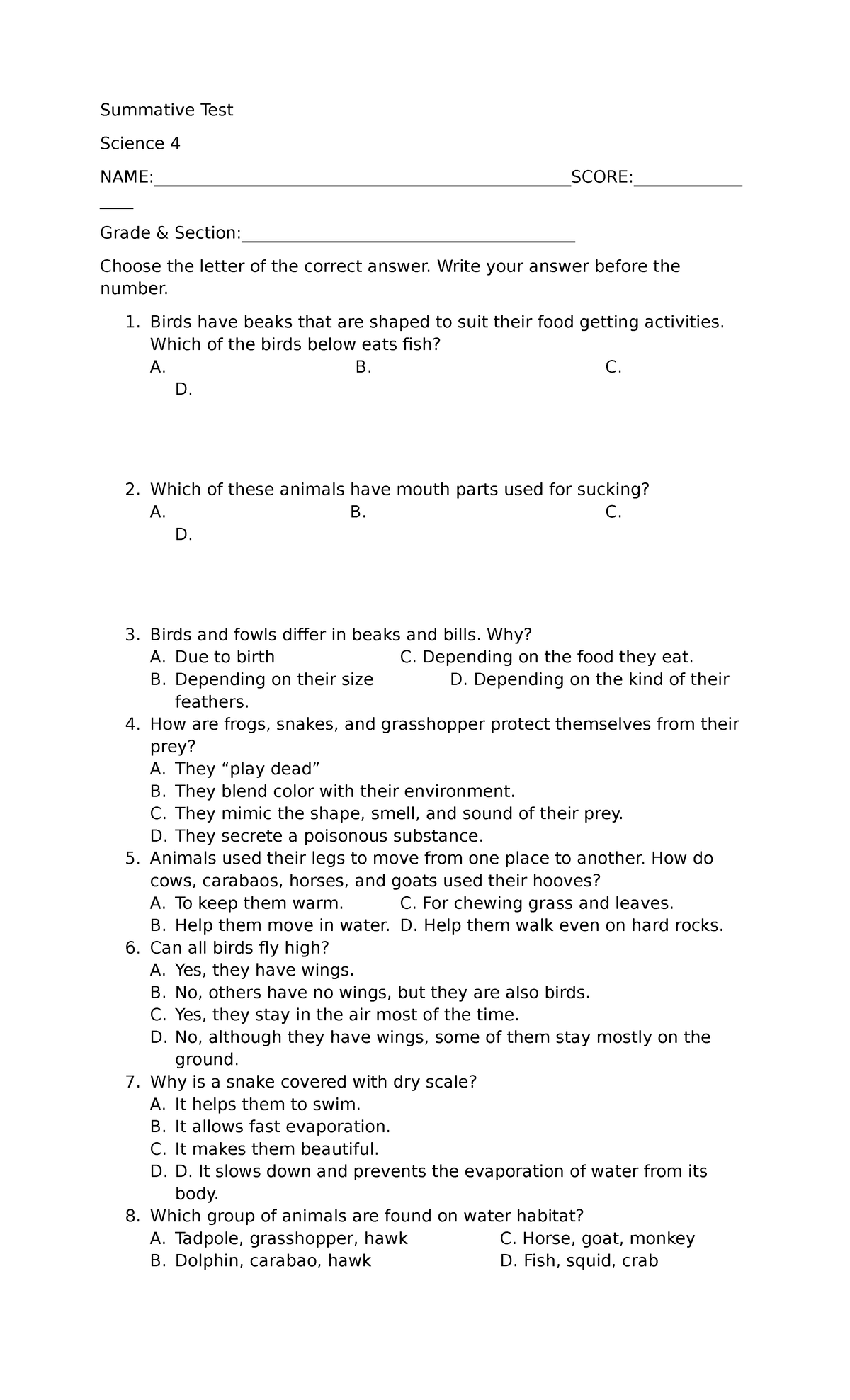 2nd Q Summative Sci - PRACTICE QUIZ - Summative Test Science 4 - Studocu