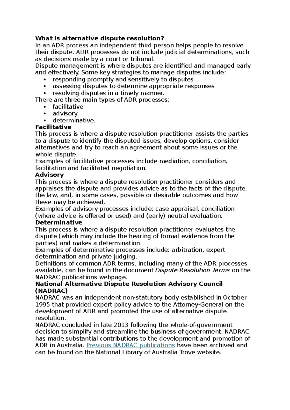 ADR Notes - What is alternative dispute resolution? In an ADR process ...