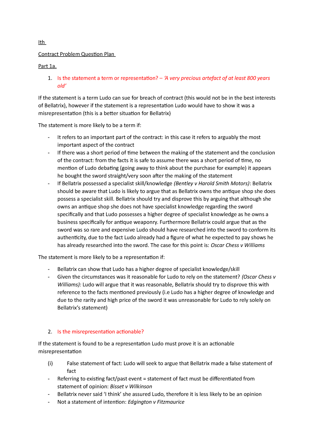 Contract Problem Question Plan - case detail - Ith Contract Problem ...