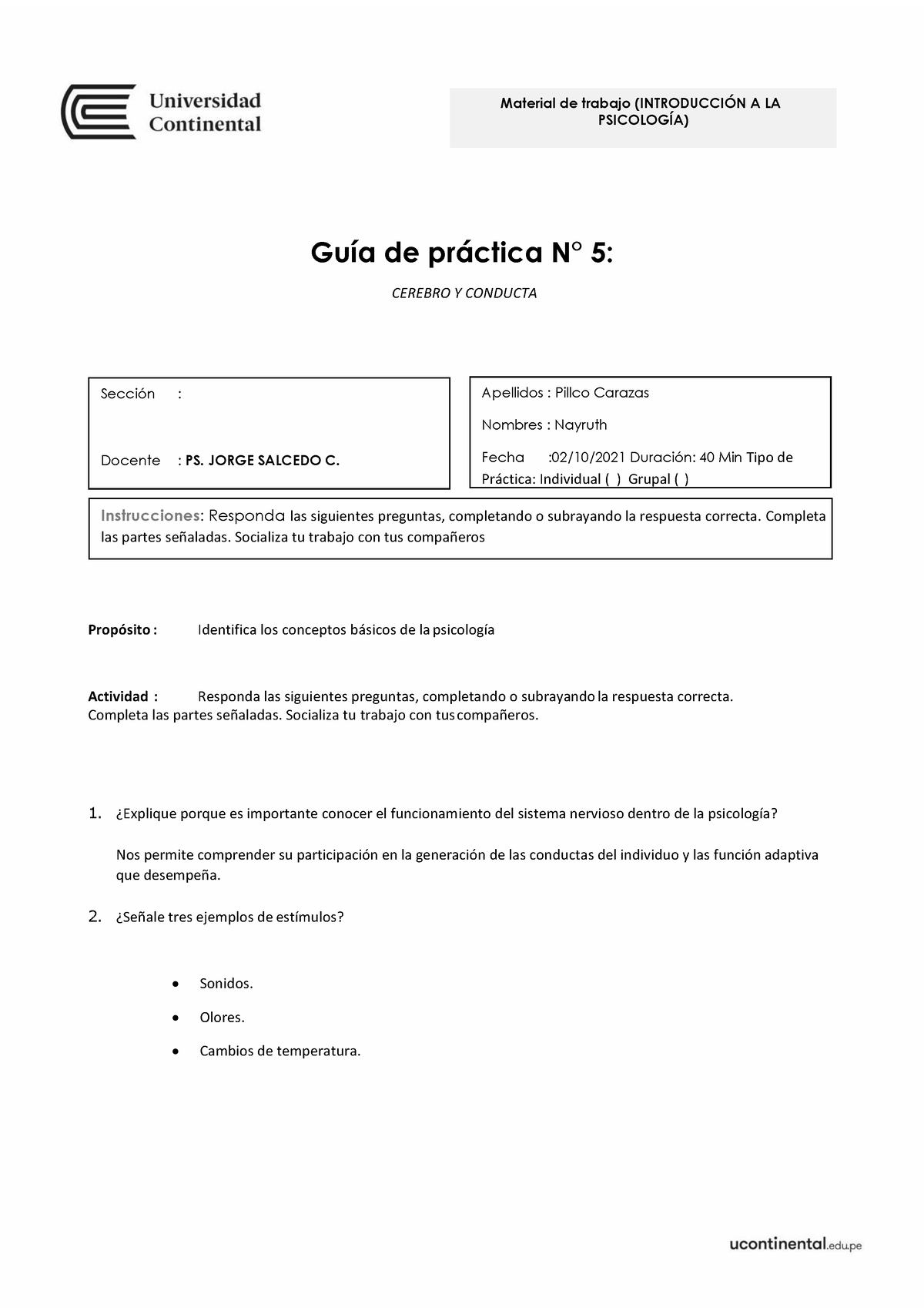 GUÍA 5- Cerebro Y Conducta - GuÌa De Pr·ctica N∞ 5: CEREBRO Y CONDUCTA ...