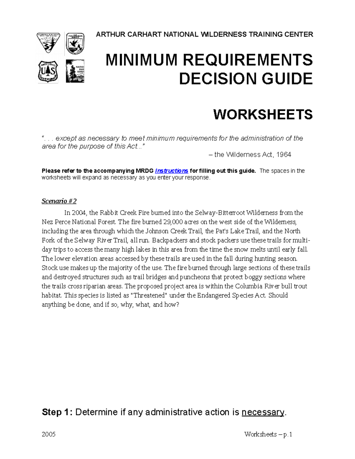 MRDG worksheets-FOR 374 - ARTHUR CARHART NATIONAL WILDERNESS TRAINING ...