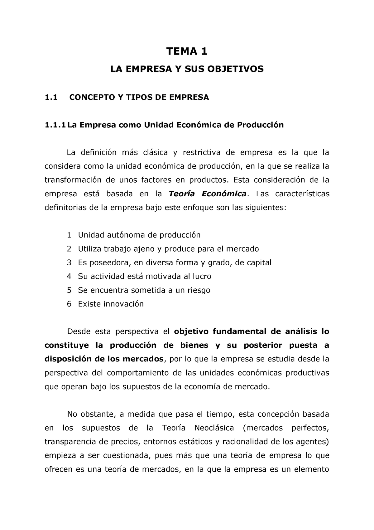 TEMA 1 - Apuntes - TEMA 1 LA EMPRESA Y SUS OBJETIVOS 1 CONCEPTO Y TIPOS ...