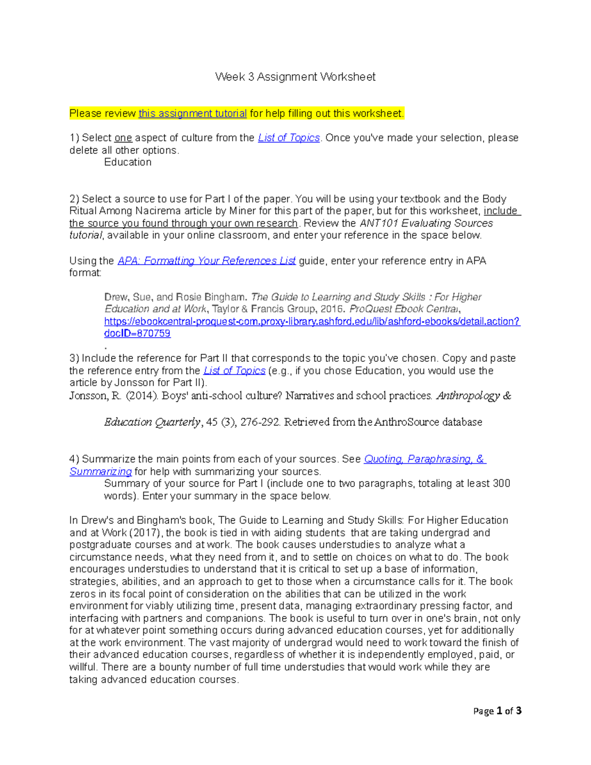 Week 3 Assignment Worksheet Agustin - Week 3 Assignment Worksheet ...