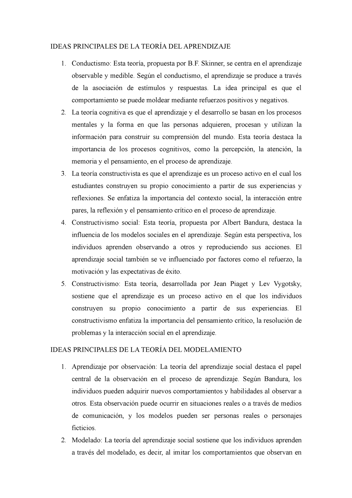 Ideas Principales DE LA Teoría DEL Aprendizaje Y Modelamiento IDEAS PRINCIPALES DE LA TEORÍA