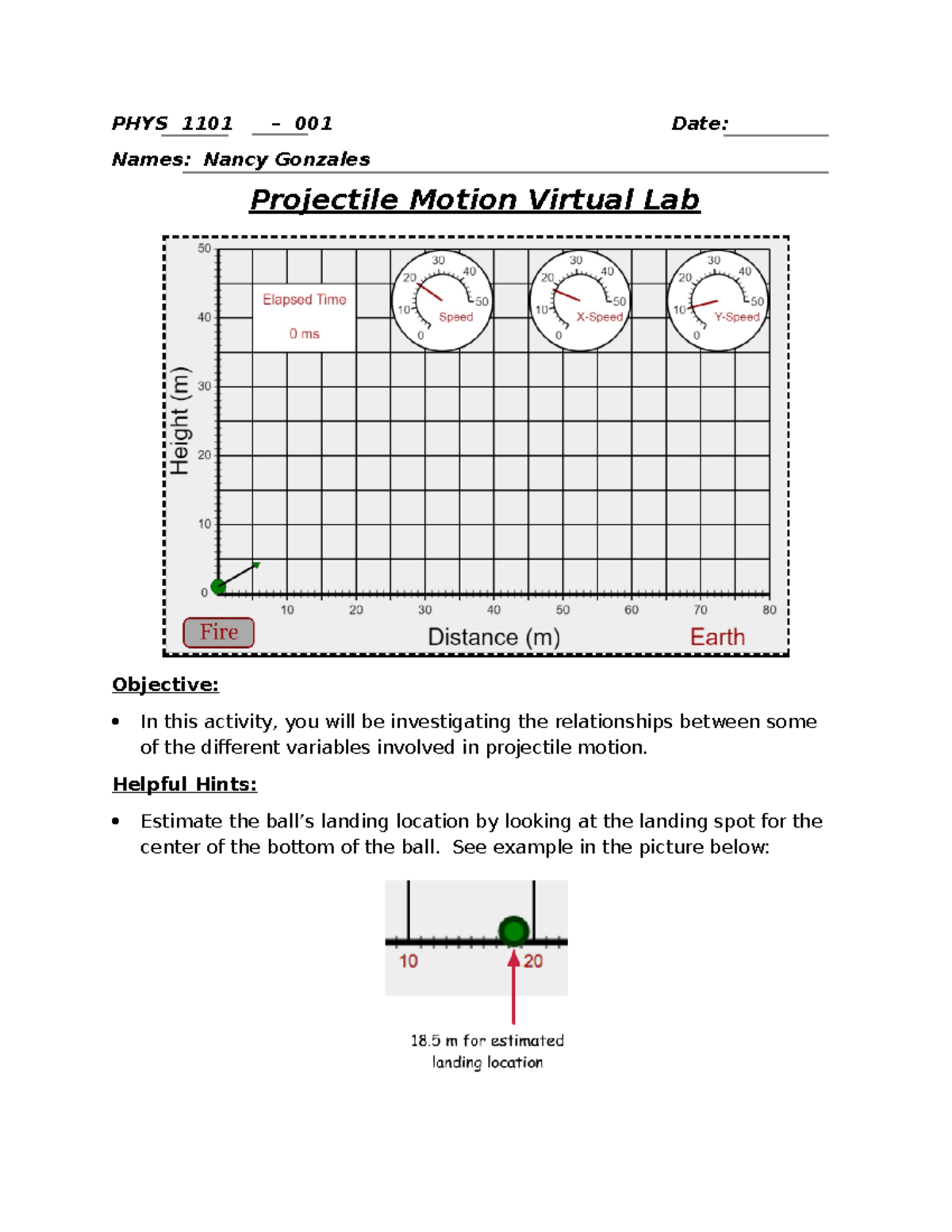 Physics Lab 4 - Projectile Motion Virtual Lab - Physics Aviary (1) NG ...