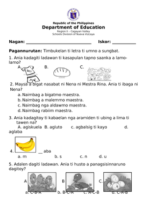 Lesson PLAN IN Mother Tongue - LESSON PLAN IN MOTHER TONGUE I: At the ...