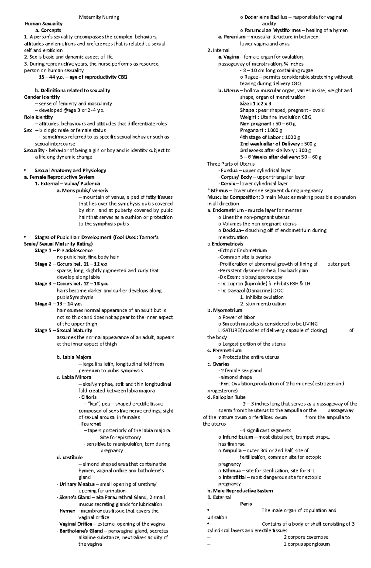 Maternity-nursing - Maternal and Child Nursing notes - Human Sexuality ...