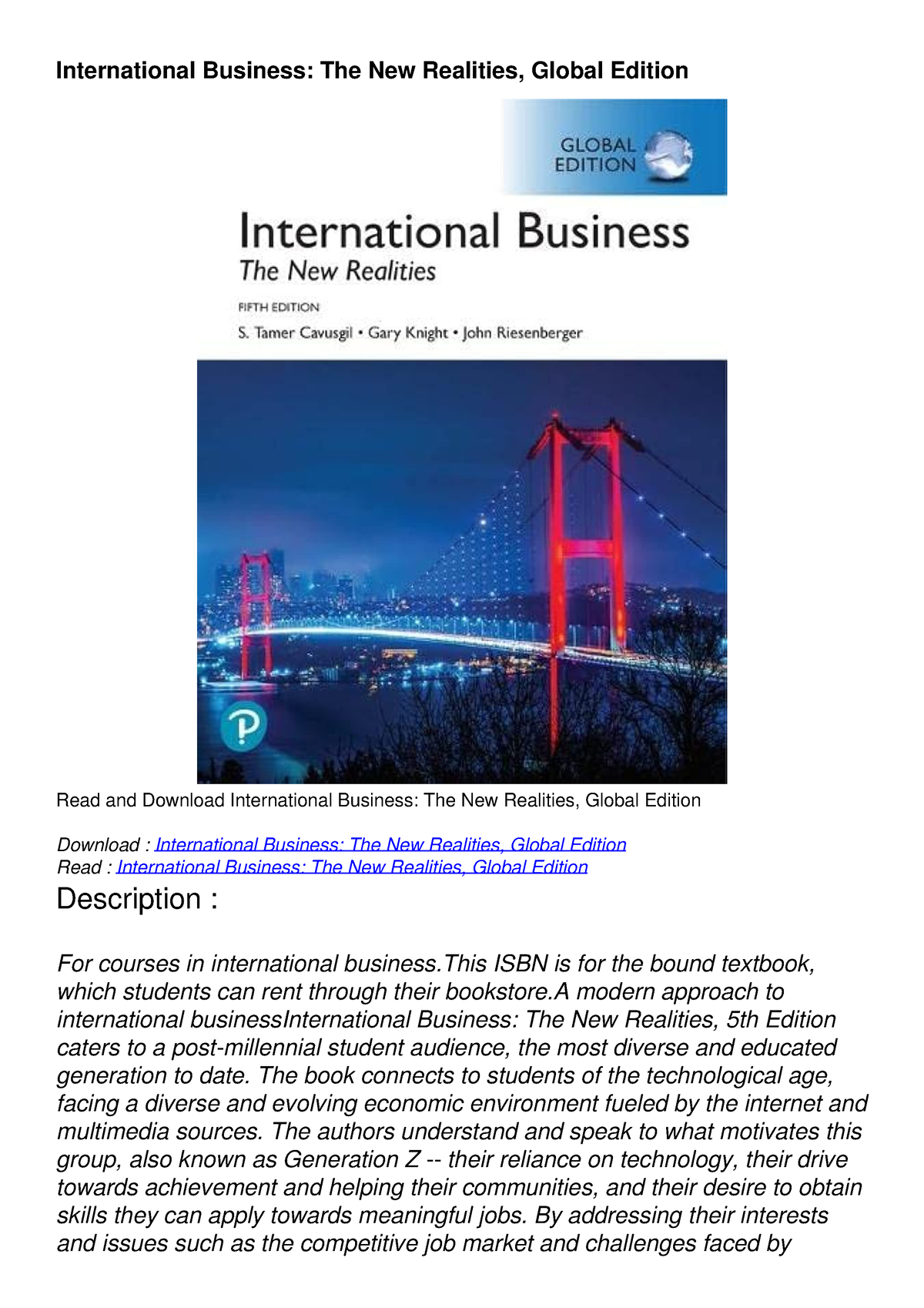 DOWNLOAD/PDF International Business: The New Realities, Global Edition ...