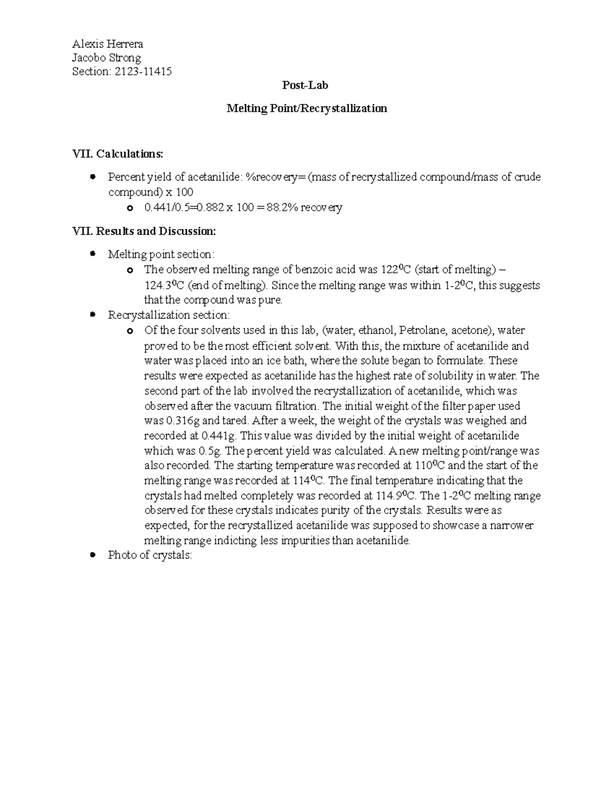 Post-lab 3 - Lab work - Jacobo Strong Section: 2123- Post-Lab Melting ...