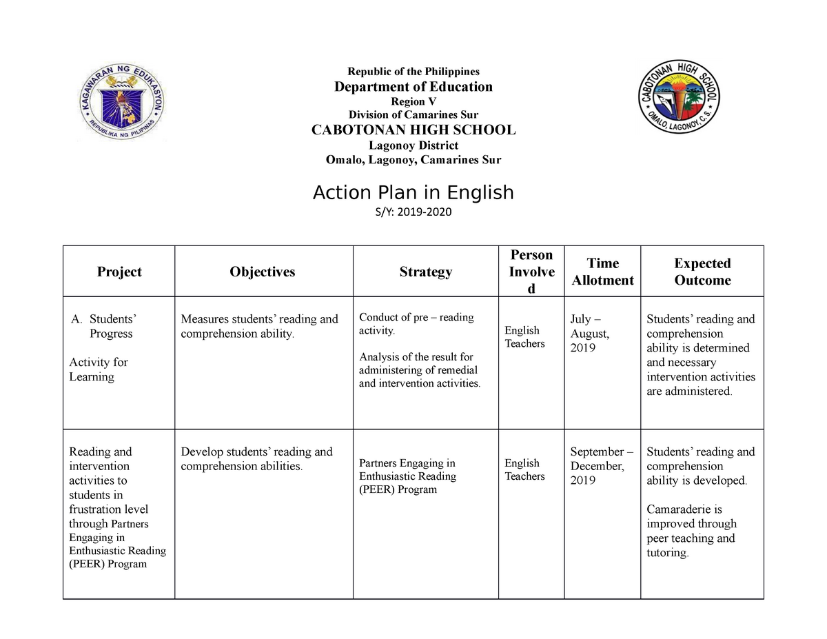 Action Plan In Filipino 2021 9531