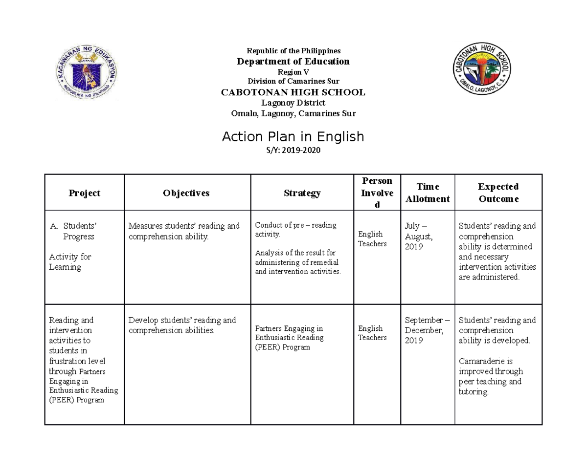 Action Plan In Filipino 2021 4082