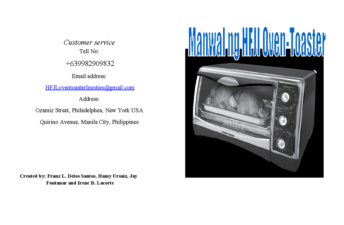 Manwal ng HFJ Oven manual for oven Customer service Tell No