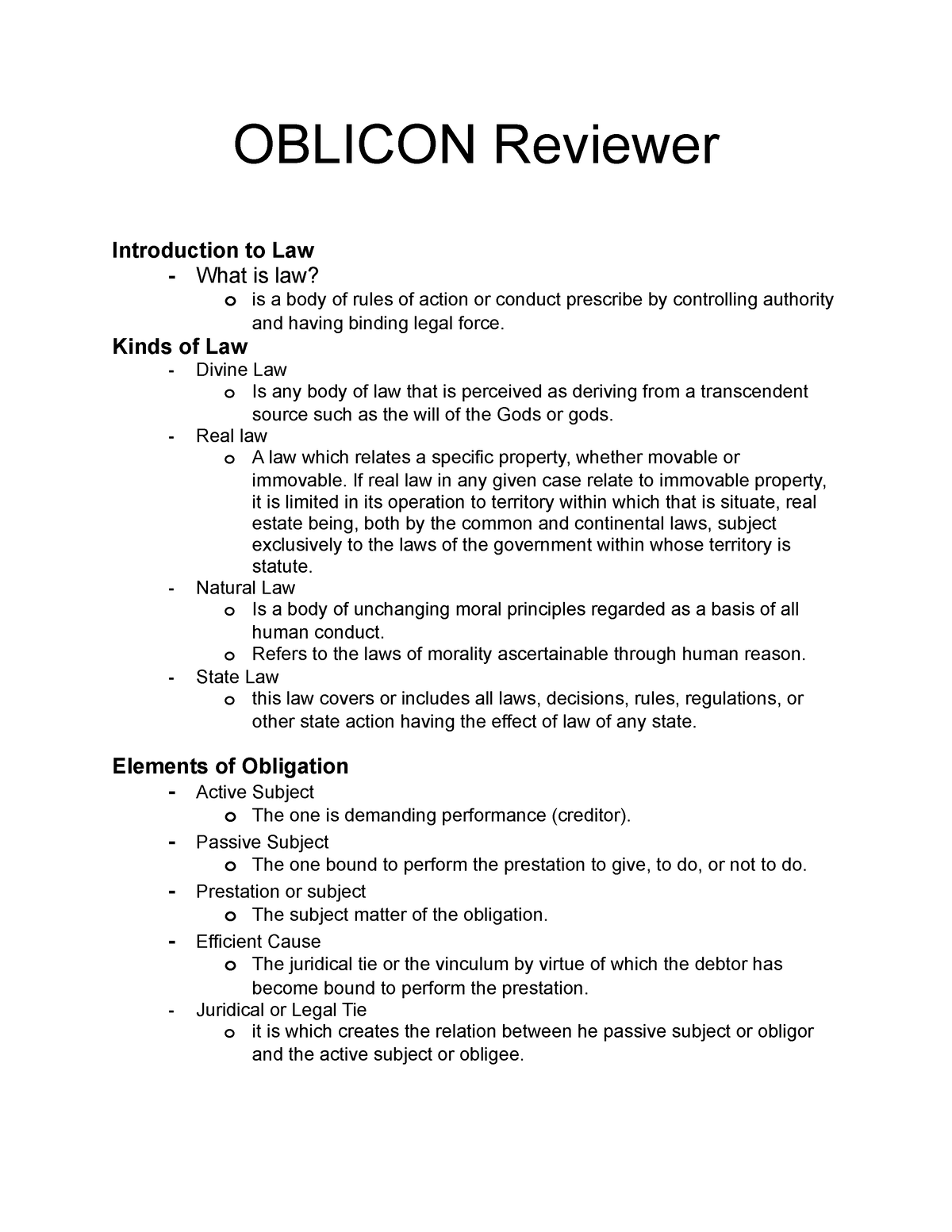 Oblicon-Reviewer-Partial - OBLICON Reviewer Introduction To Law What Is ...