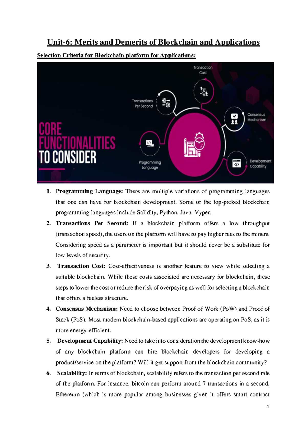 BCT Unit VI - Lecture notes of blocks technology - Unit- 6 : Merits and ...