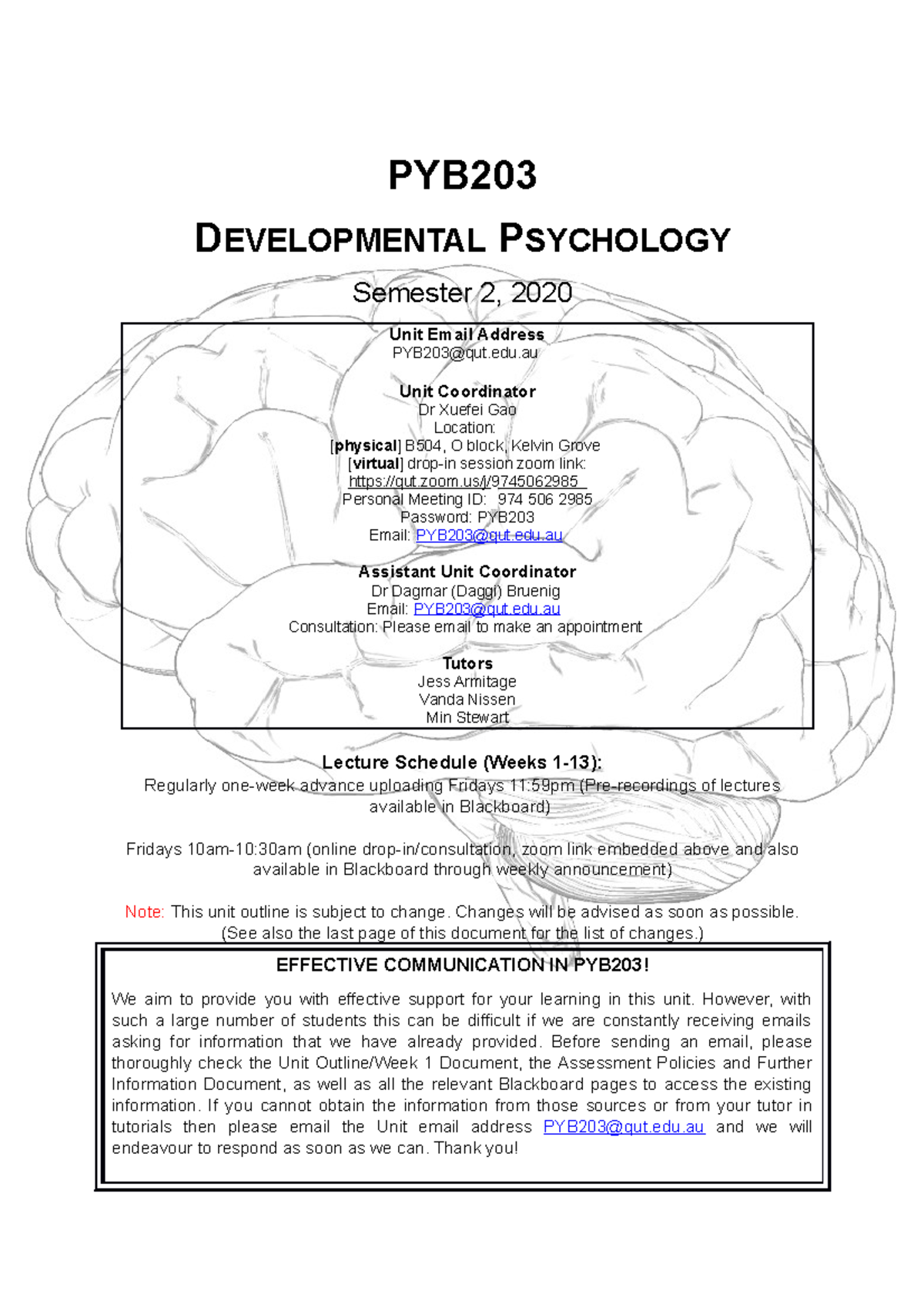PYB203 Unit Outline PYB DEVELOPMENTAL PSYCHOLOGY Semester 2 
