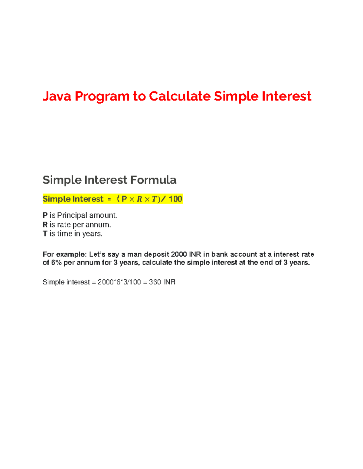 Java Program Simple Interest - Java Program To Calculate Simple ...