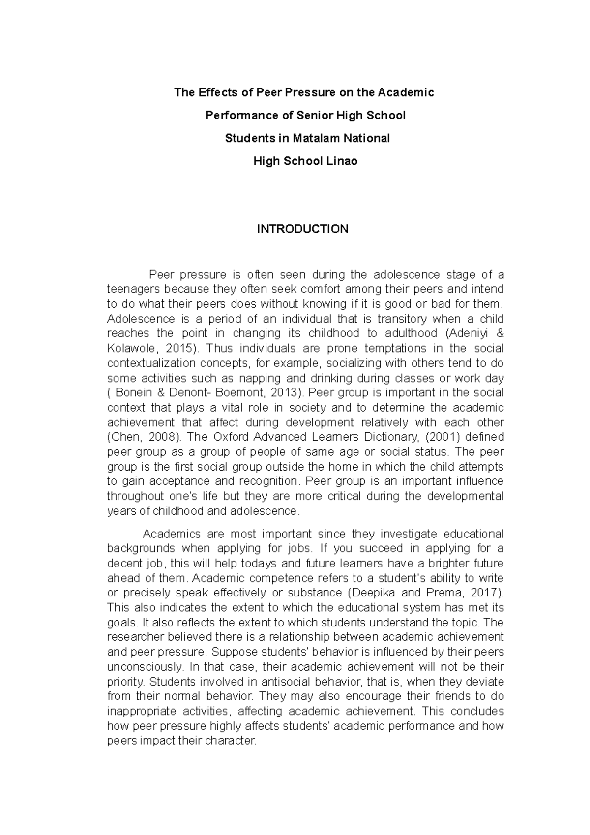 Diass graduated The Effects of Peer Pressure on the Academic