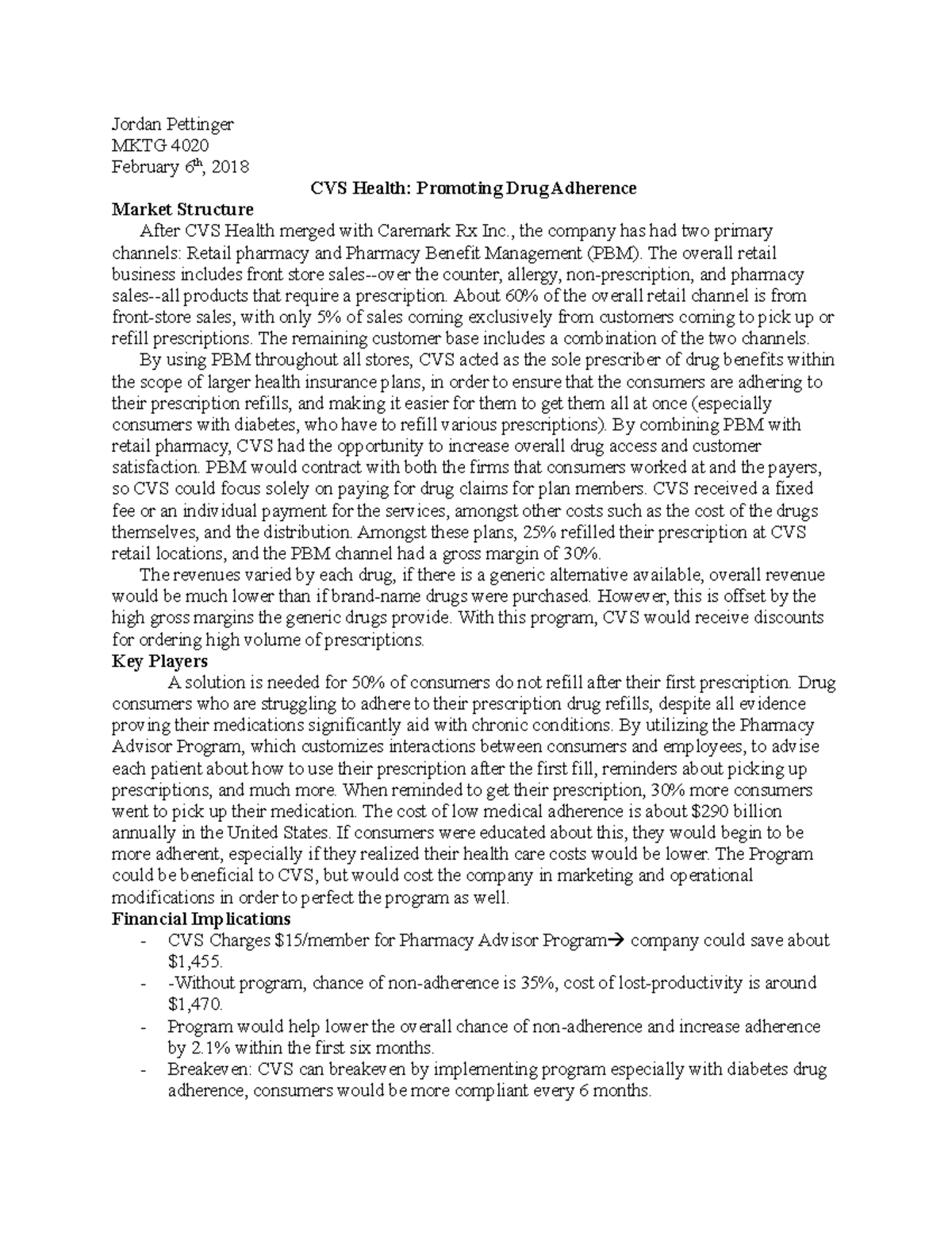 CVS Health - Grade: 99 - Jordan Pettinger MKTG 4020 February 6th, 2018 ...