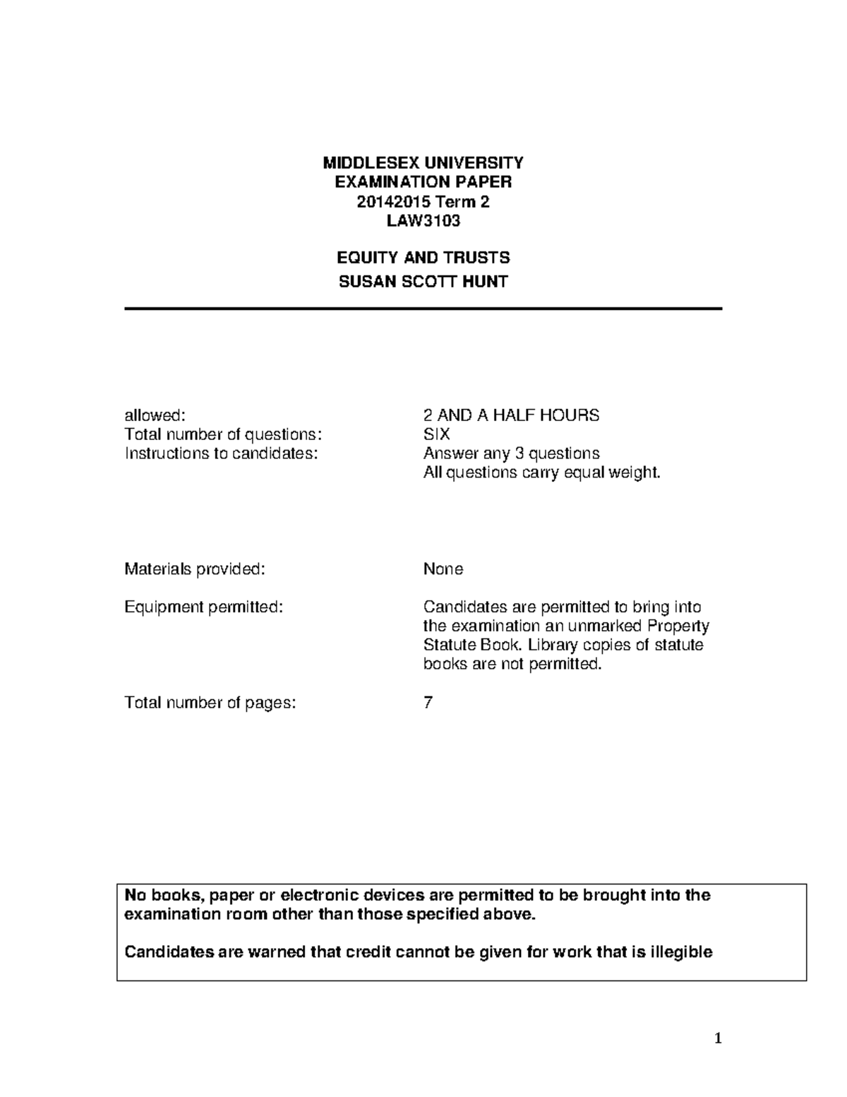 Exam May 2015, questions - MIDDLESEX UNIVERSITY EXAMINATION PAPER ...