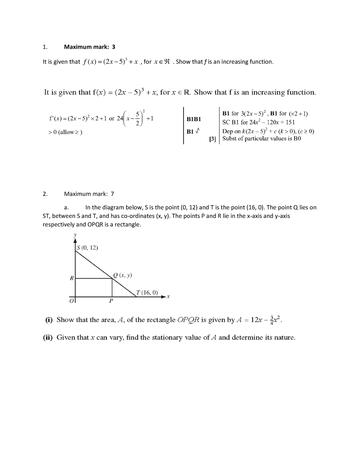 Application of derivatives test p2 with solutions - 1. Maximum mark: 3 ...