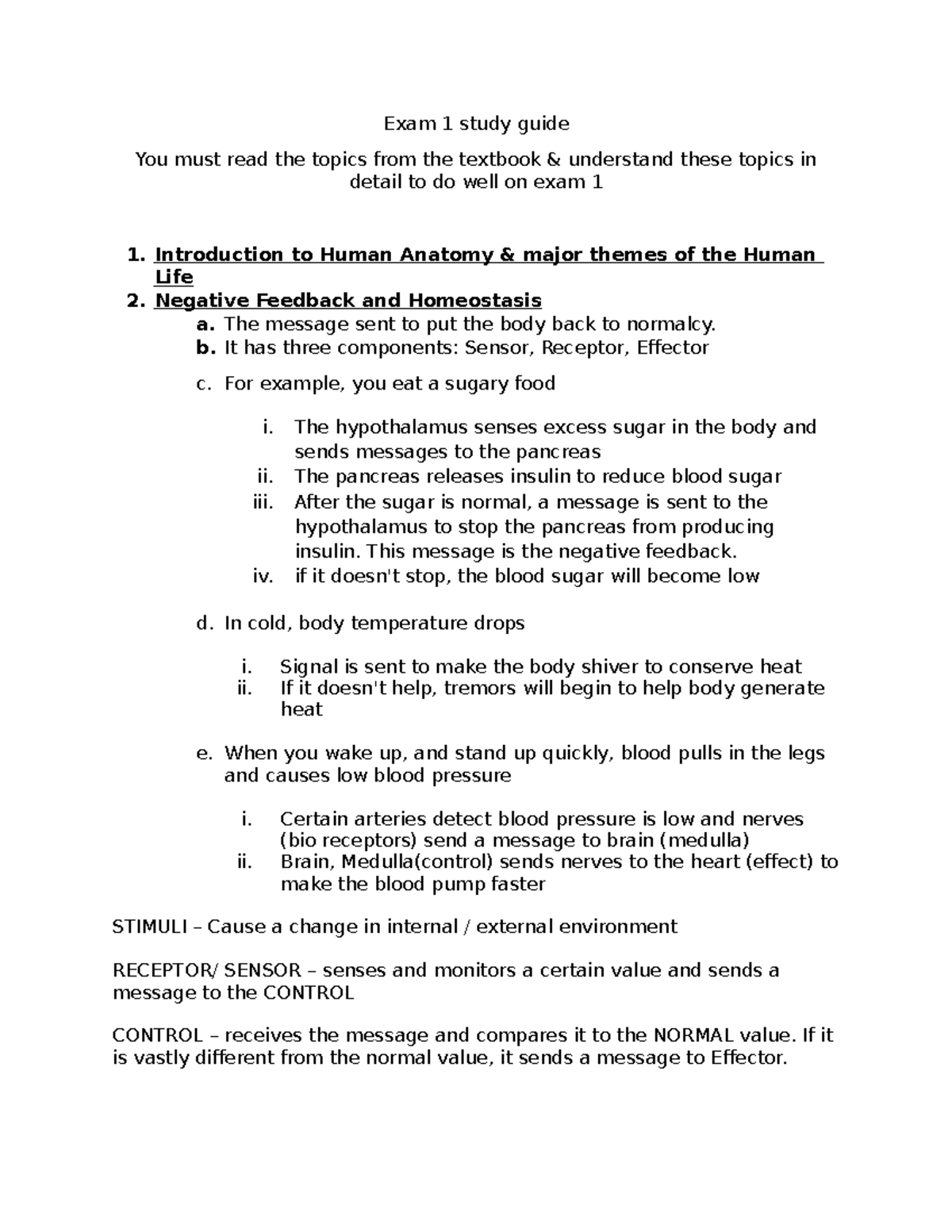 BIO EXAM 1 Review Sheet - This document provides details on the first ...