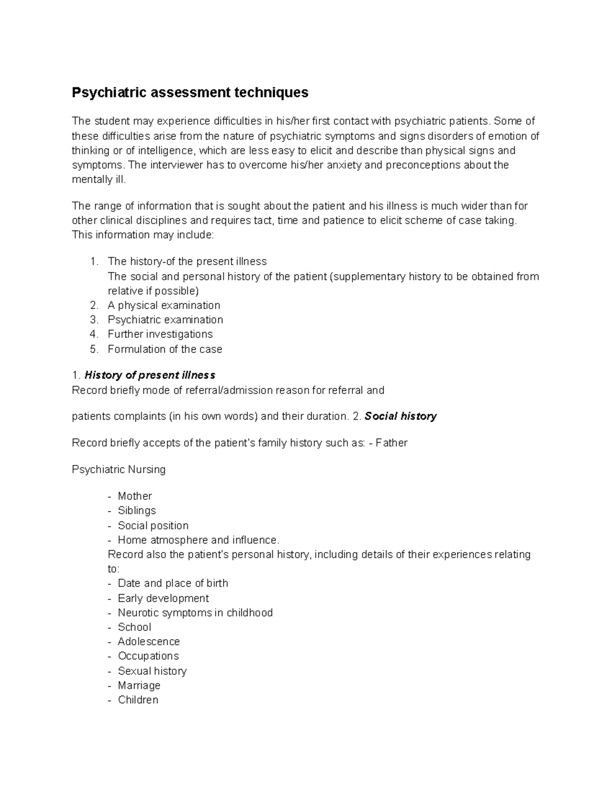 Psychiatry Notes 4 Psychiatric assessment techniques The student may