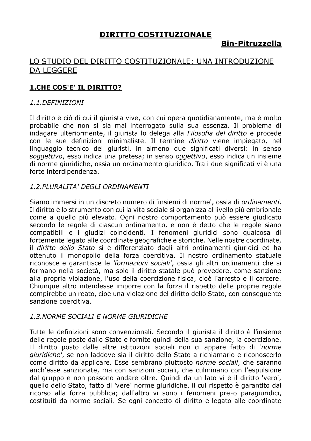 Diritto Costituzionale (Bin-Pitruzzella) - DIRITTO COSTITUZIONALE Bin ...