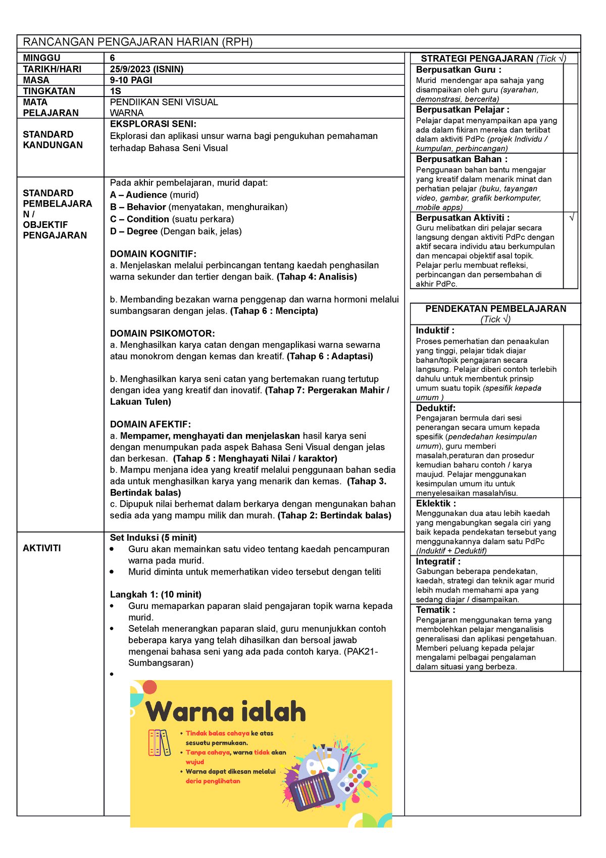 RPH W6 - RPH - RANCANGAN PENGAJARAN HARIAN (RPH) MINGGU 6 STRATEGI ...