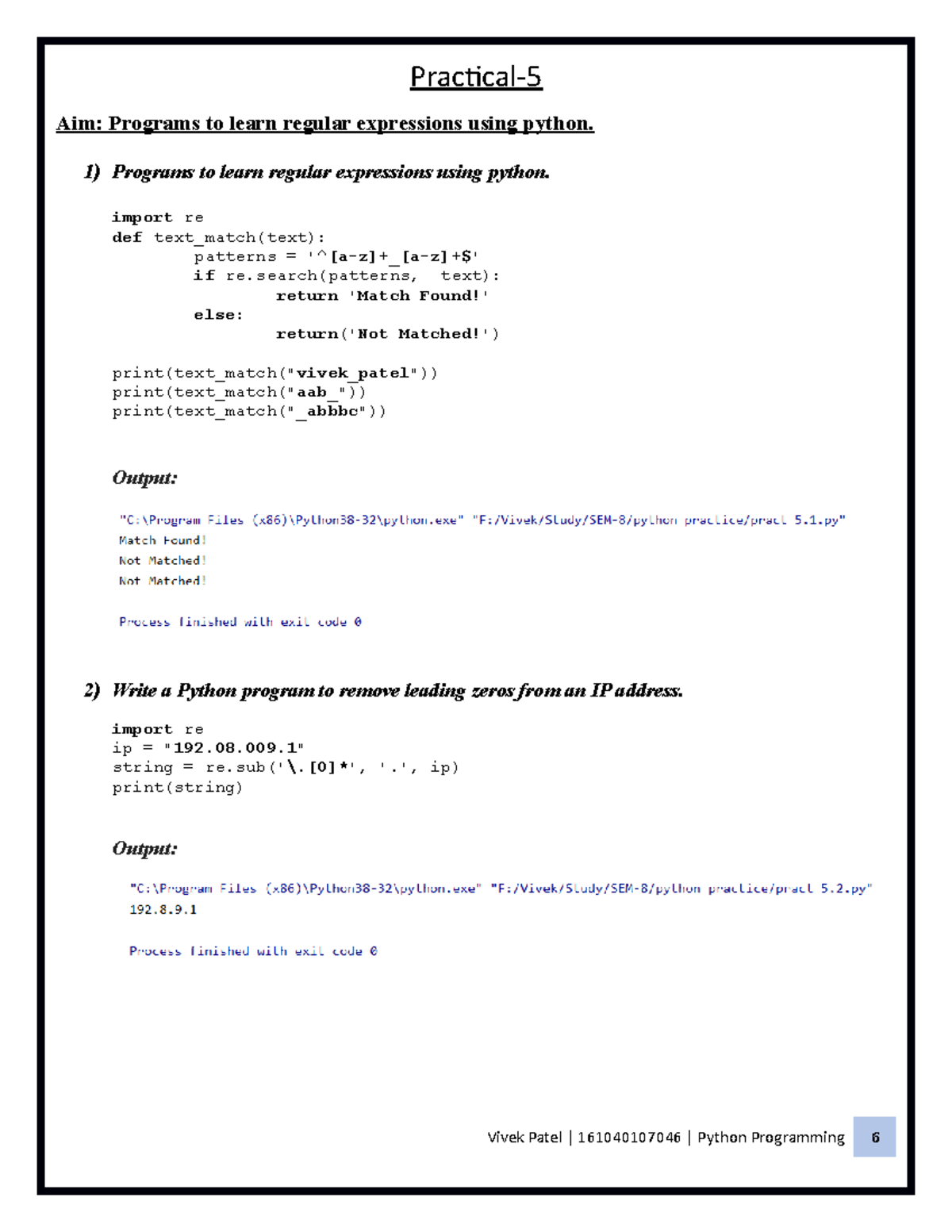 Practical 5 Python Programming Practical Practical Aim Programs To Learn Regular 0875