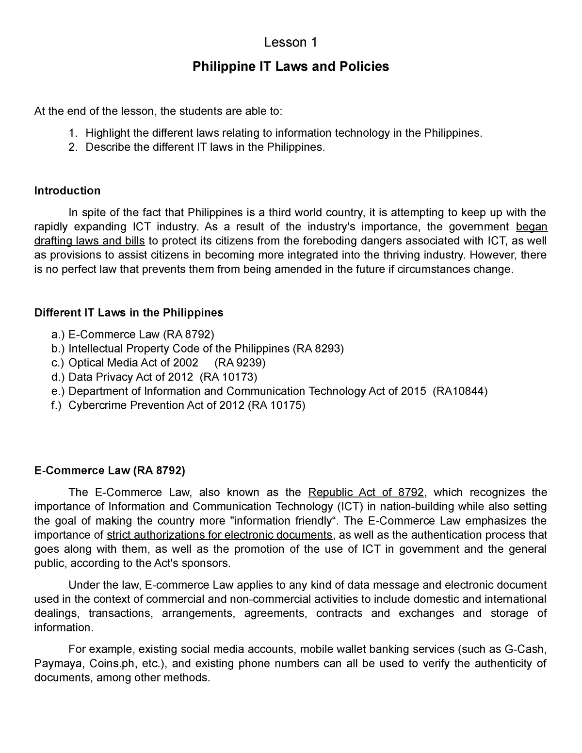 lesson-1-philippine-it-laws-and-policies-lesson-1-philippine-it