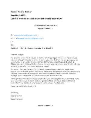 Cover letter - Assignment - Name: Roll no: Course: Report Writing ...