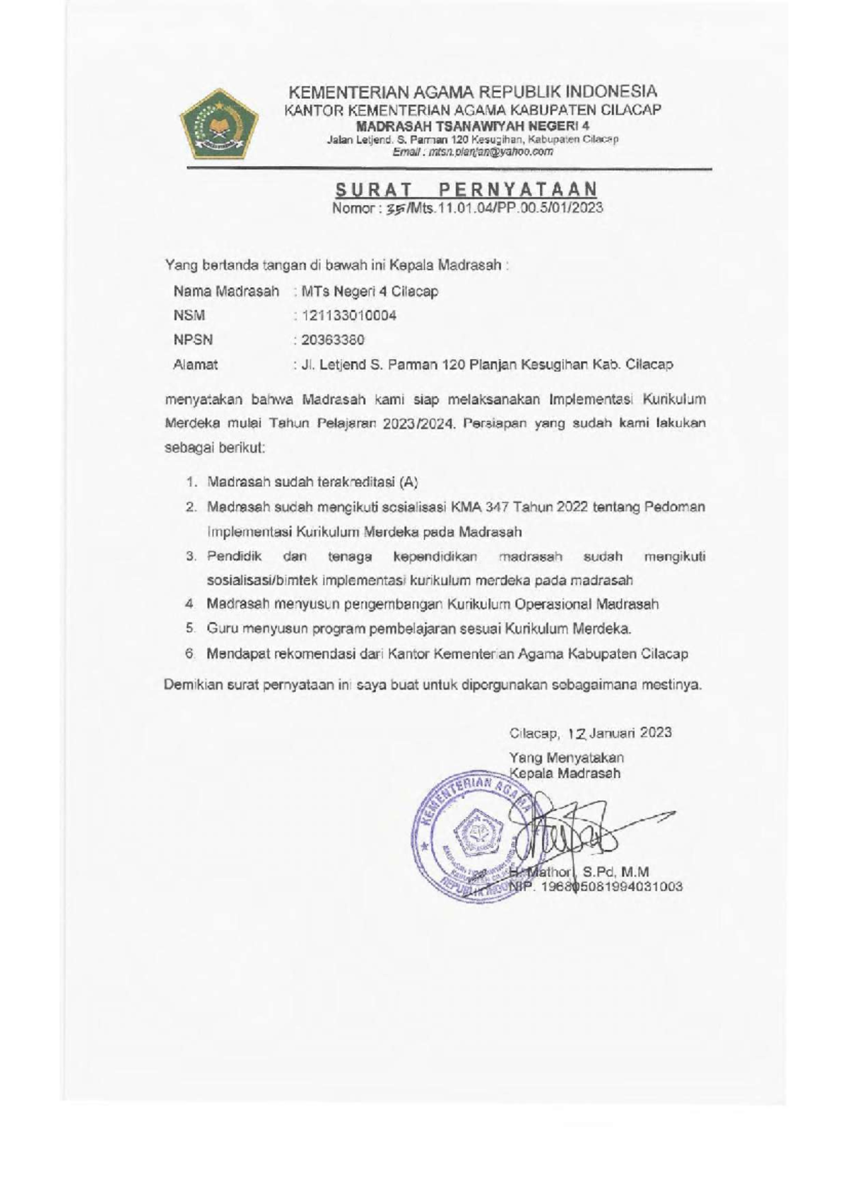 Surat pernyataan IKM page-0001 - Alur Tujuan Pembelajaran - Studocu