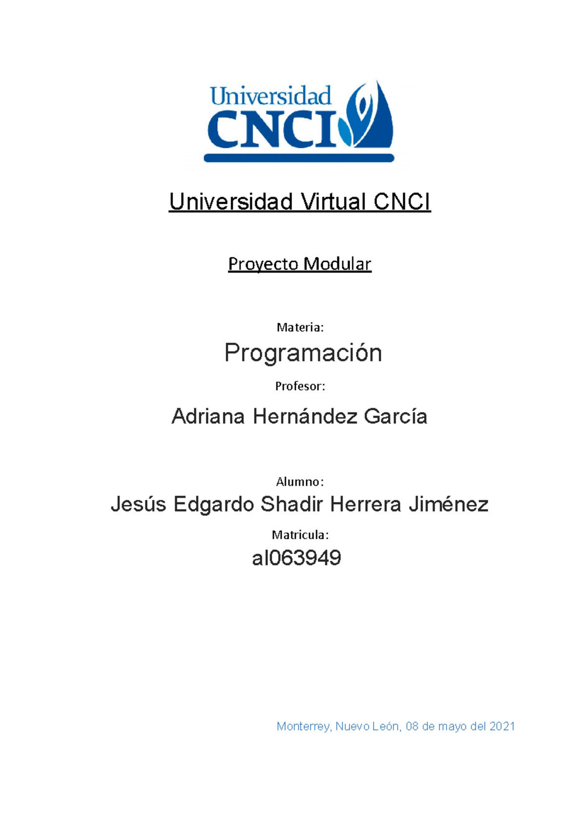 Proyecto Modular Programacion - Universidad Virtual CNCI Proyecto ...