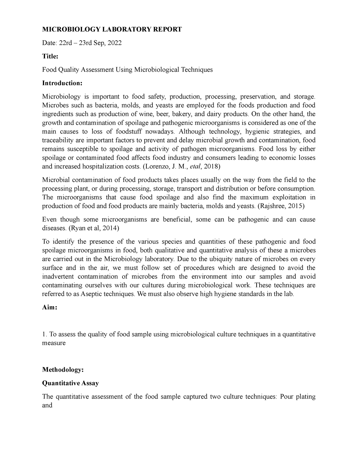 Microbiology Laboratory Report - MICROBIOLOGY LABORATORY REPORT Date ...