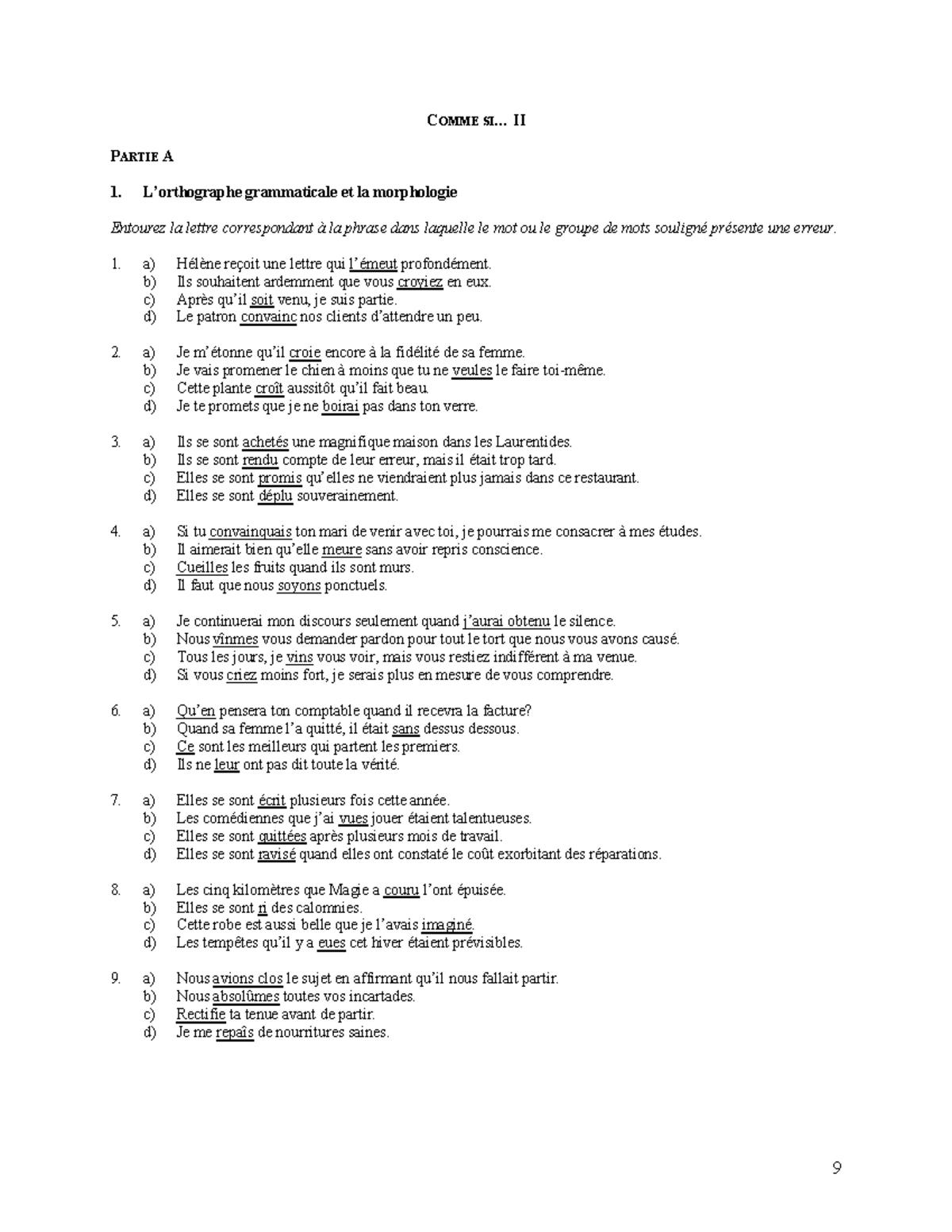 Comme Si Comme ça - Deutsch Comme si # 2 exercices - Exercice pour l'orthographe grammaticale et la