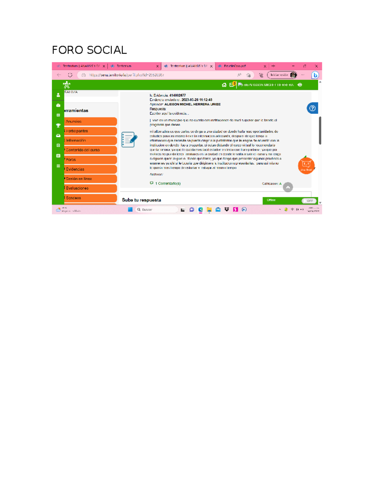 FORO Social respuesta Analisis y desarrollo de software FORO SOCIAL