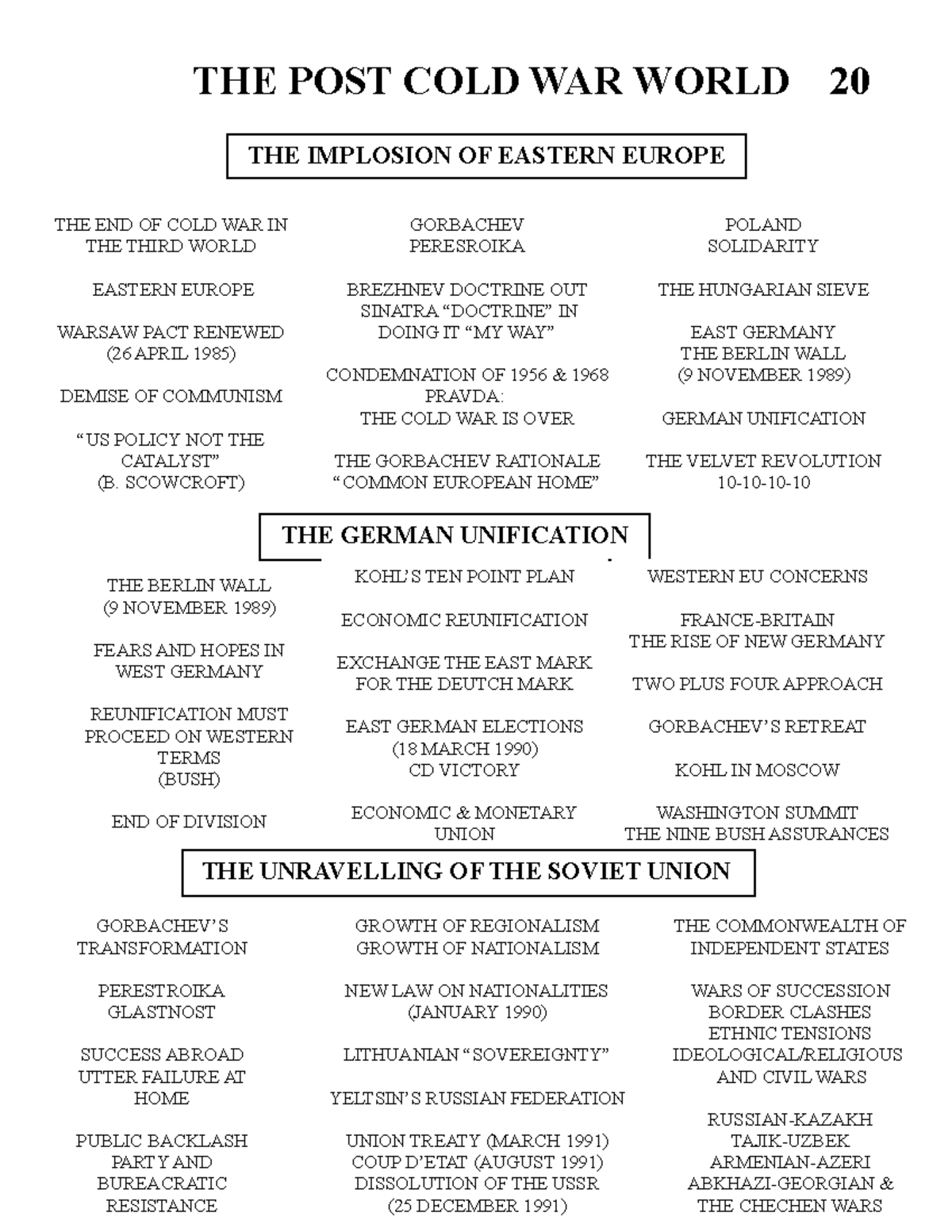 Lecture handout - THE POST COLD WAR WORLD 20 THE GERMAN UNIFICATION ...