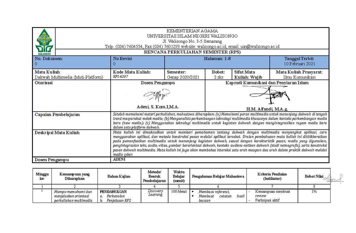 RPS Multimedia Komunikasi - KEMENTERIAN AGAMA UNIVERSITAS ISLAM NEGERI ...