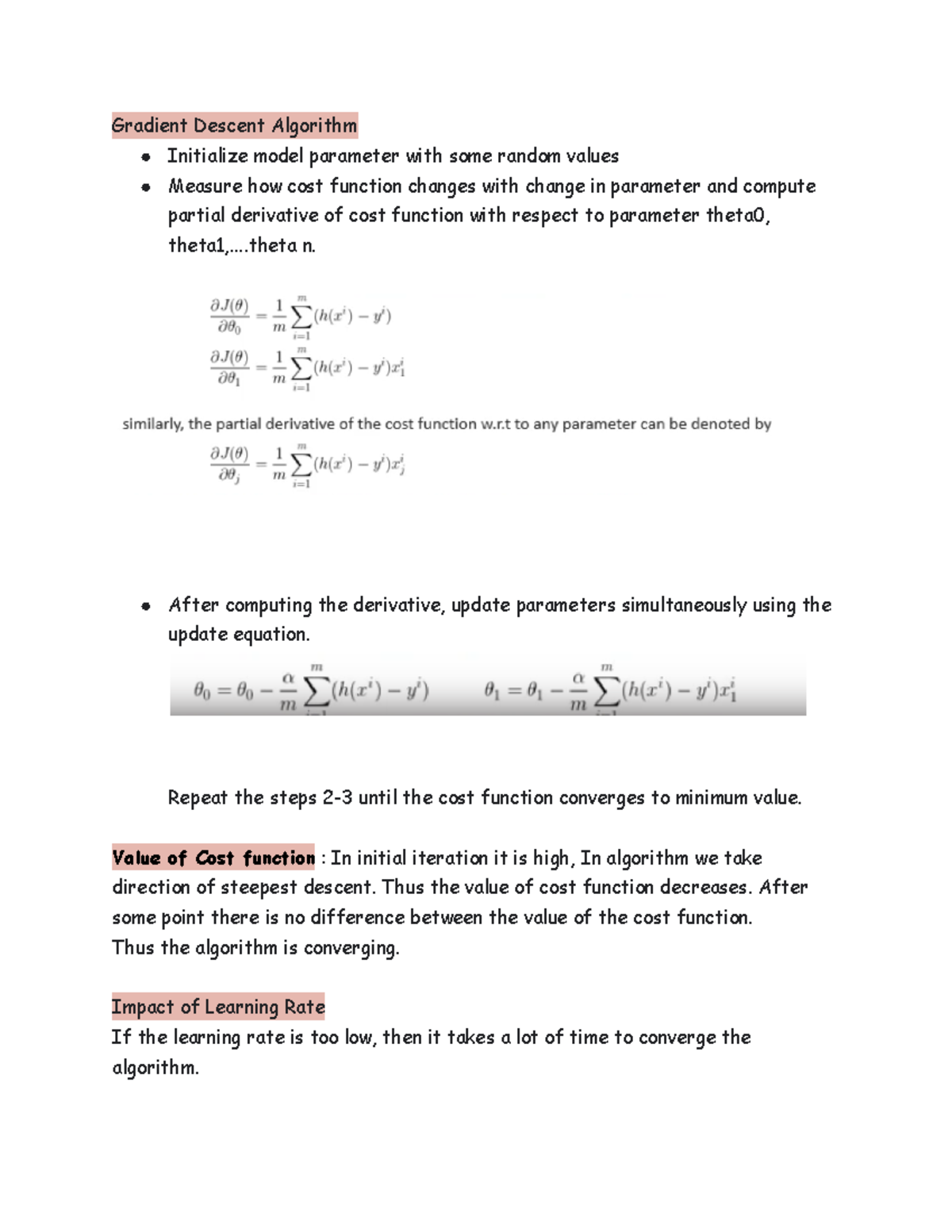 Machine Learning 7 - Lecture notes 7 - Gradient Descent Algorithm ...
