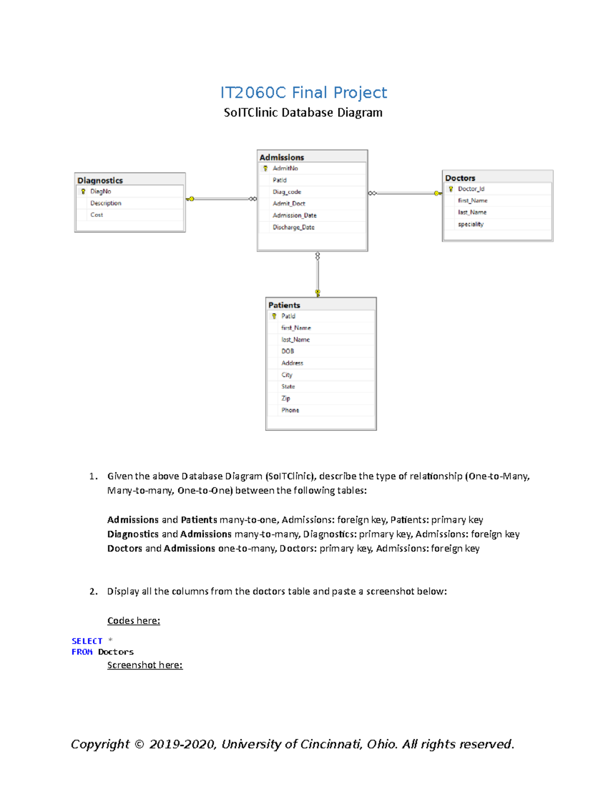 Database 1 Final Project-done - IT2060C Final Project SoITClinic ...