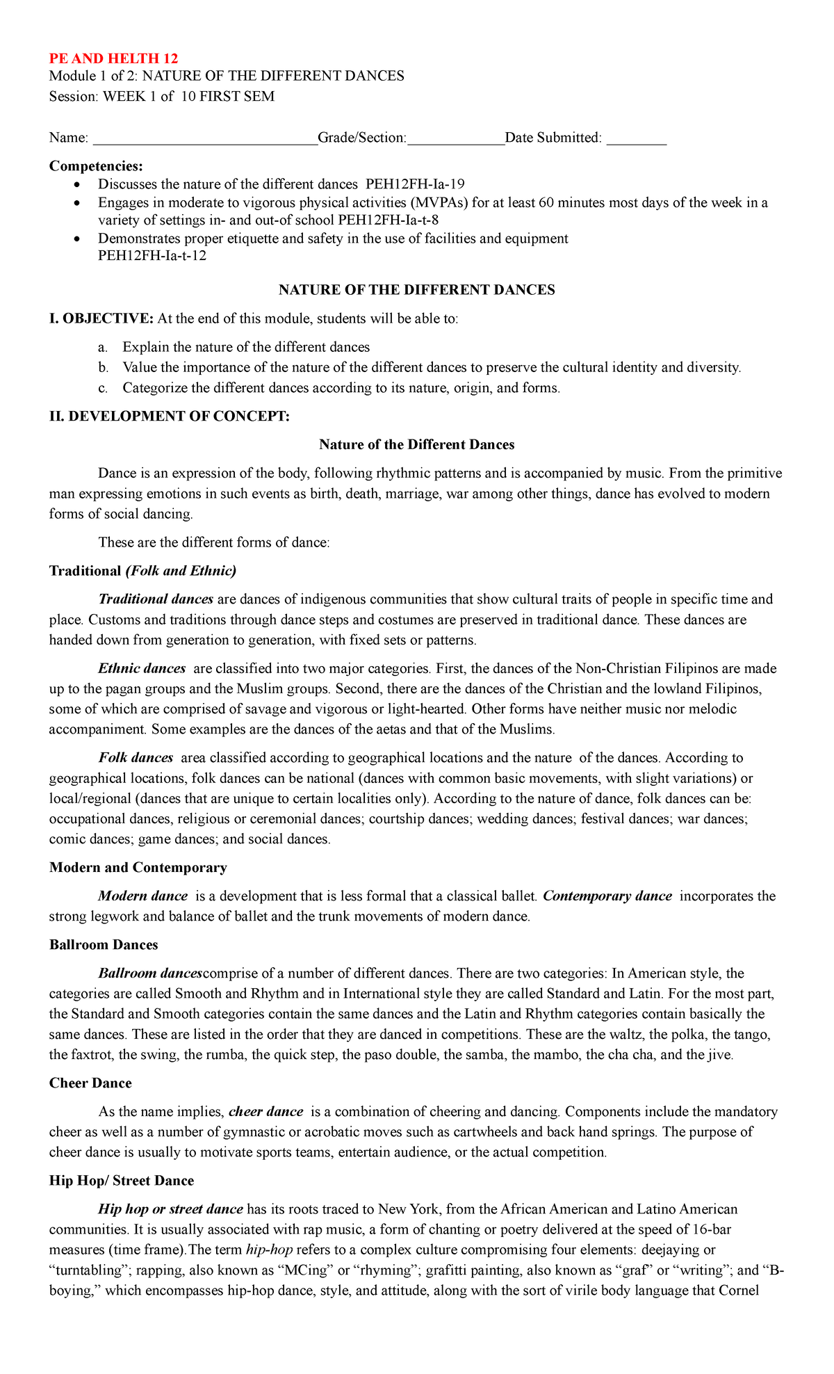 Toaz - Assignments - PE AND HELTH 12 Module 1 Of 2: NATURE OF THE ...