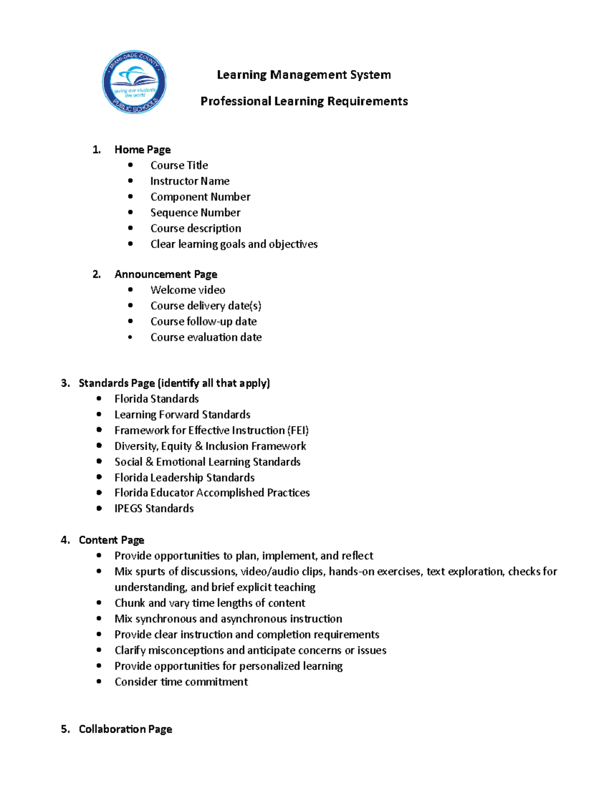 LMS Professional Learning Requirements - Learning Management System ...