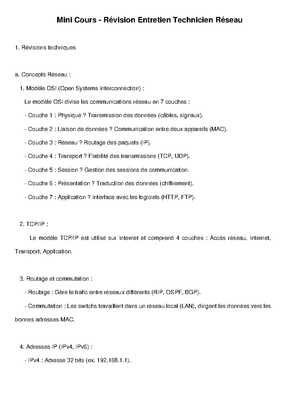 Mini Cours Revision Entretien Technicien Reseau - Mini Cours - Révision ...